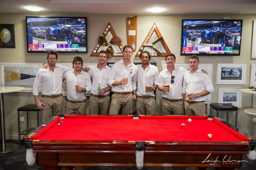 Groomsmen at the Pool Table at Southport Yacht Club
