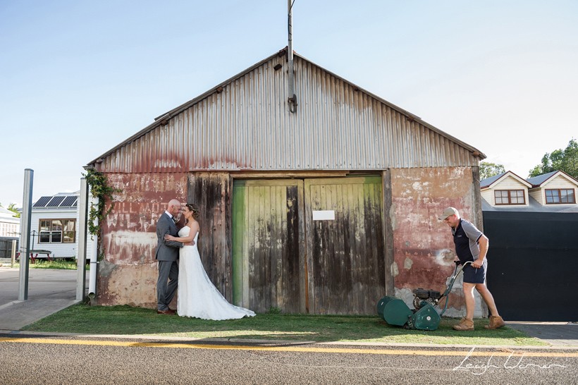 Bride and Groom in front of Toowoomba farm shed