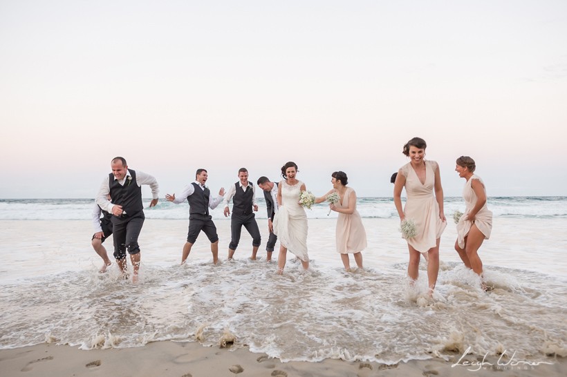 Bridal Party in surf at North Burleigh Beach Wedding