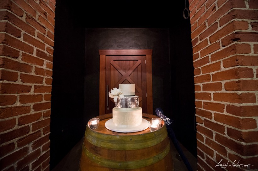 Cake in Barrel Hall at Sirromet Winery Wedding